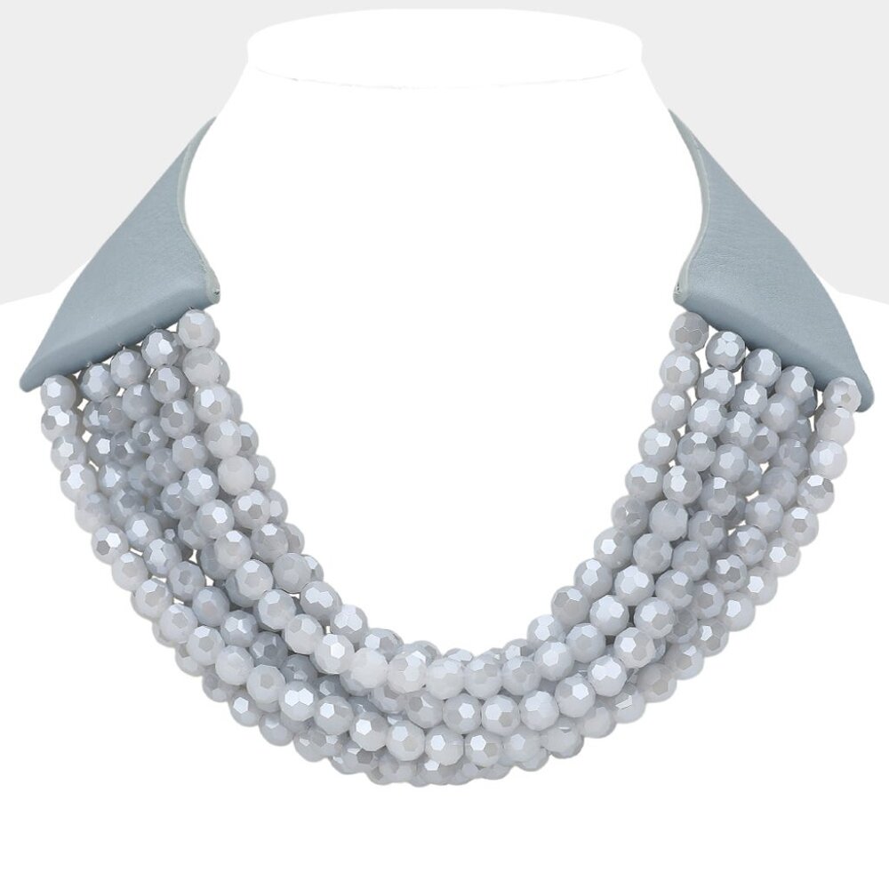 NEW Stunning Faceted Beaded 7-Strand Bib Statement Necklace Gray Pink Blue NWT - Picture 12 of 15